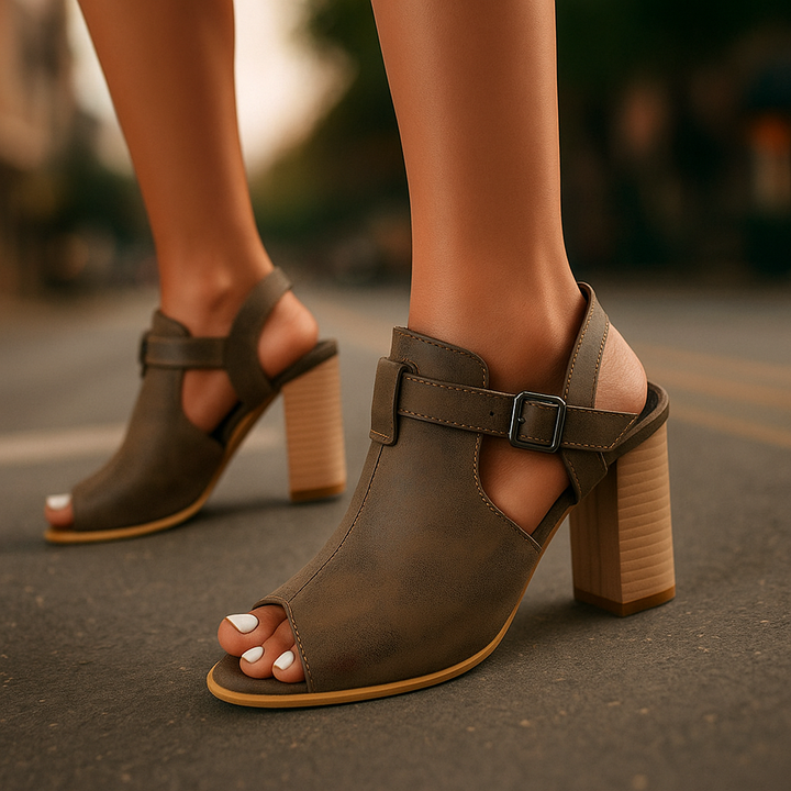 Elvona Buckle Block Heels