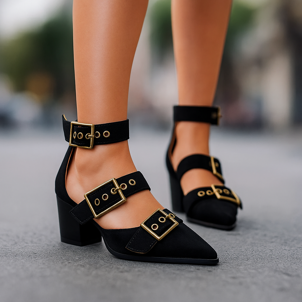 Elvara Buckle Block Heels