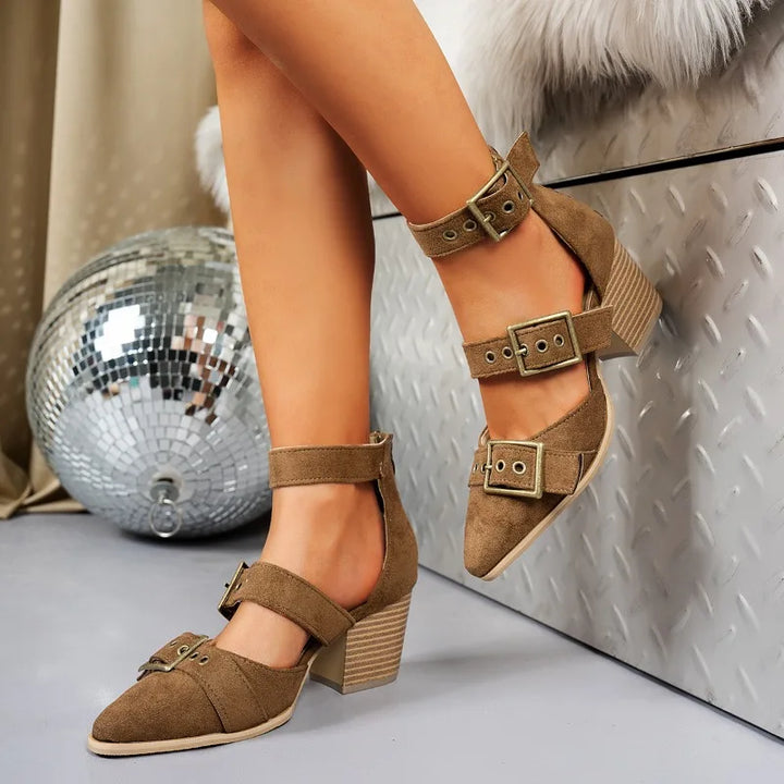 Elvara Buckle Block Heels