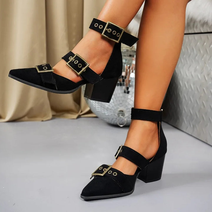 Elvara Buckle Block Heels