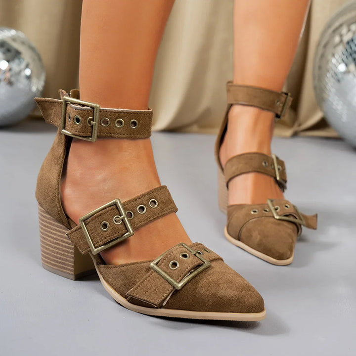 Elvara Buckle Block Heels
